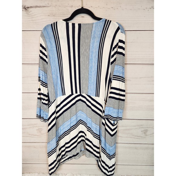 Chico's Womens Multicolor Striped Long Sleeve Asymmetric Hem Tunic Blouse Size L - Picture 2 of 6
